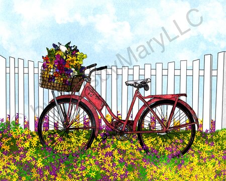 Art Prints Vintage Bike with Flowers