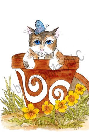 Greeting Cards Claire Cat In Flower Pot
