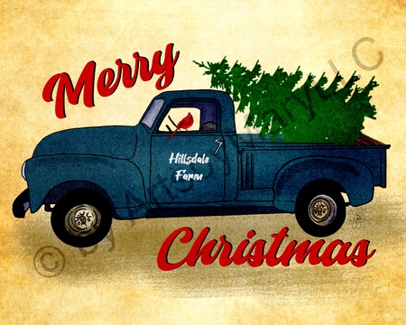 Art Prints Merry Christmas Vintage Truck