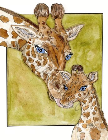 Art Prints Gisele Giraffe and Her Baby