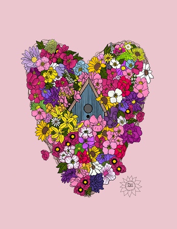 Greeting Cards Heart With Birdhouse 