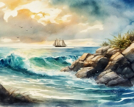 Greeting Cards Boat in the Seascape