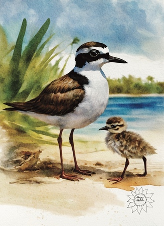 Art Prints Whimsical Journey Wilson Plover with Baby