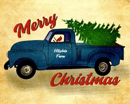 Art Prints Merry Christmas Vintage Truck