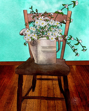 Art Prints Sprinkling Can and Daisies