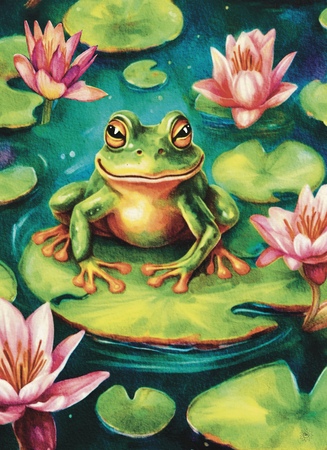 Greeting Cards Whimsical Frog on Lily Pad Night
