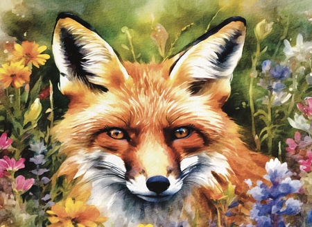 Greeting Cards Fox Among Wildflowers