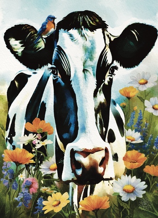 Greeting Cards Fern the Cow Among the Wildflowers