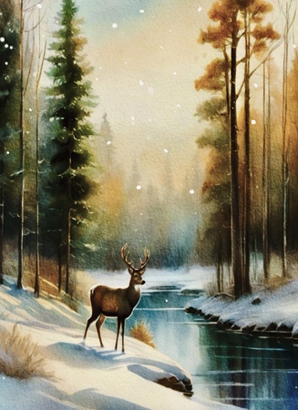 Greeting Cards Deer in Winter 
