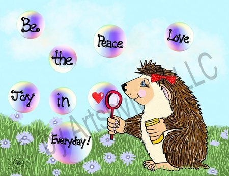 Art Prints Izzy Hedgehog be the Peace , Love a