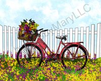 Greeting Cards Vintage Bike with Fl..