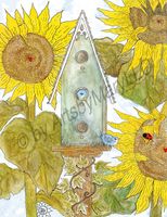 Art Prints Birdhouse and Sunflo..