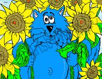 Art Prints Fat Cat Among Sunflo..