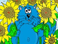 Art Prints Fat Cat Among Sunflo..