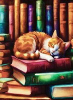 Art Prints Sleeping Cat on Book..