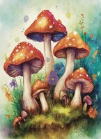Greeting Cards Red Cap Mushrooms wi..