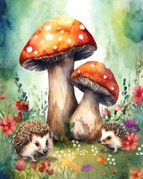 Greeting Cards Red Cap Mushrooms wi..