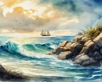 Art Prints Boat in the Seascape..