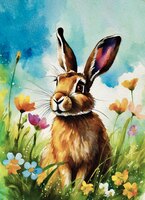 Greeting Cards Hare Among Wildflowe..