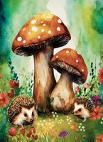 Greeting Cards Red Cap Mushrooms wi..