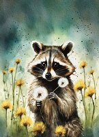 Greeting Cards Raccoon Among Dandel..