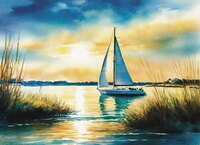 Art Prints Sunset Sailboat