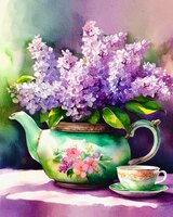 Art Prints Tea Pot and Lilacs