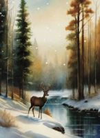 Art Prints Deer in Winter