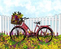 Art Prints Vintage Bike with Fl..