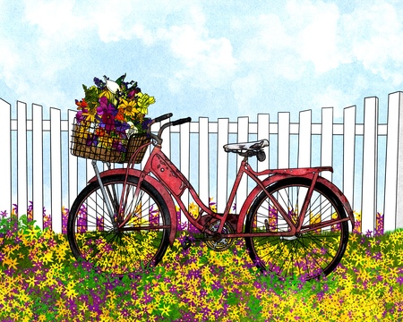 Art Prints Vintage Bike with Flowers